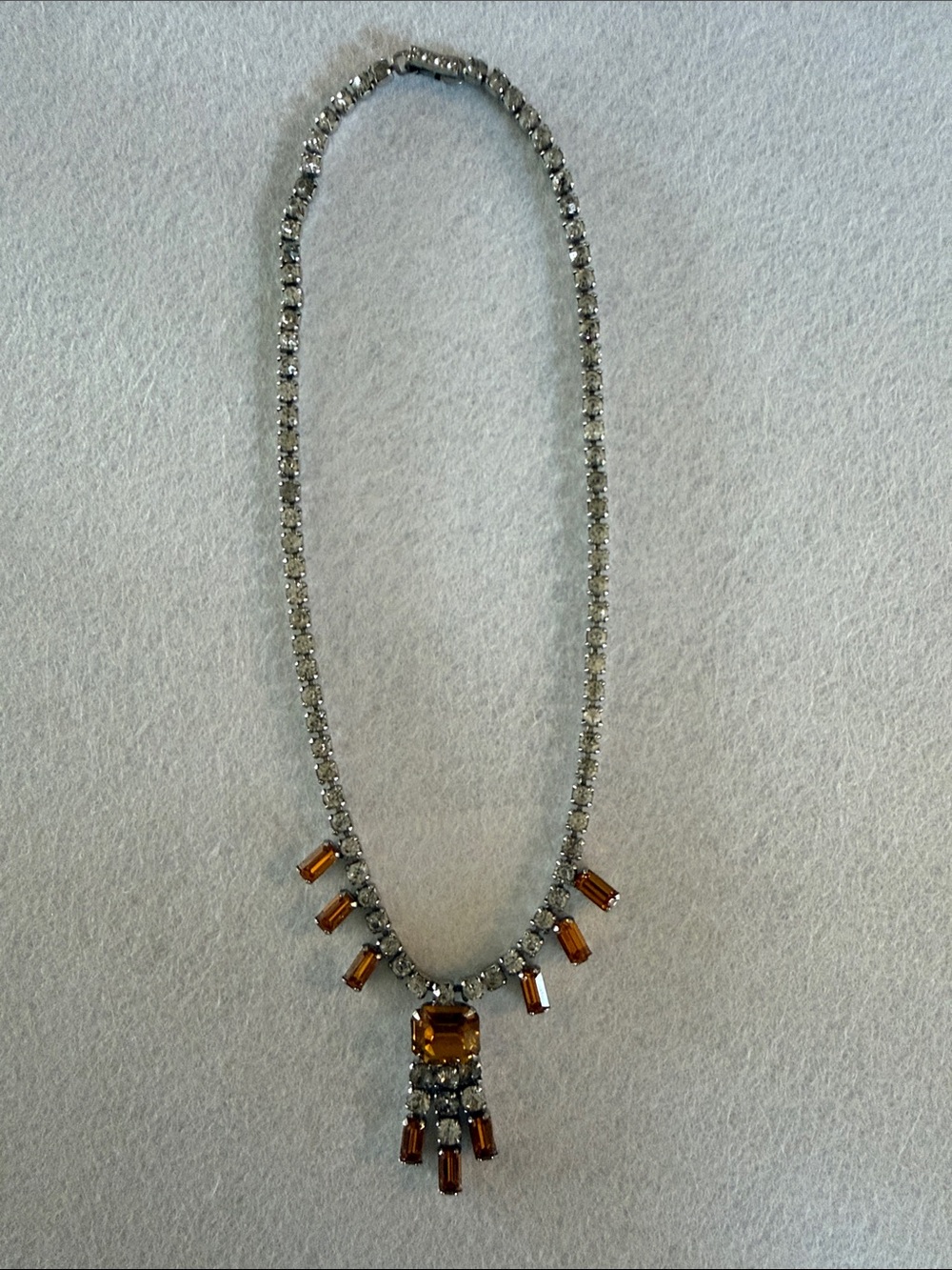 Vintage Crystal Necklace with Amber Accents - Women Jewelry